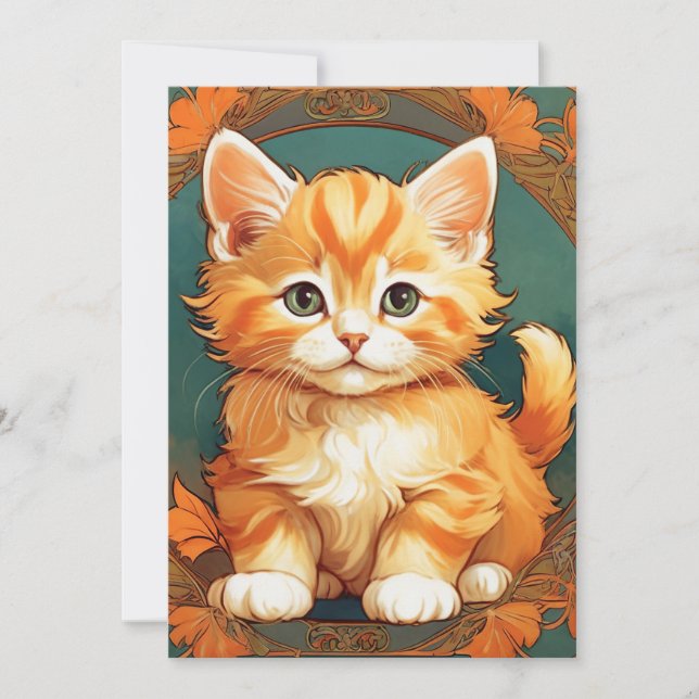 Invitación Gato naranja estilo Alphonse Mucha (Anverso)