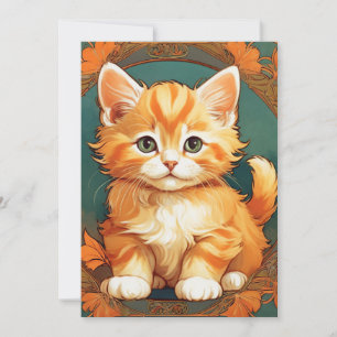 Invitación Gato naranja estilo Alphonse Mucha