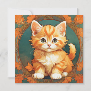 Invitación Gato naranja estilo Alphonse Mucha