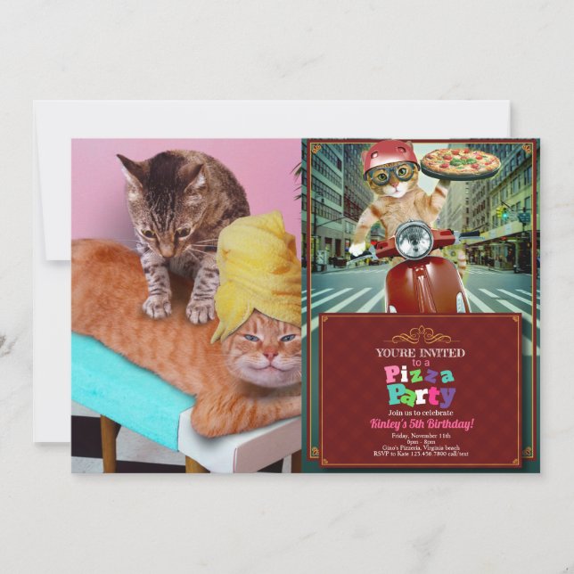 Invitación gato naranja que disfruta de un masaje de un gato (Anverso)