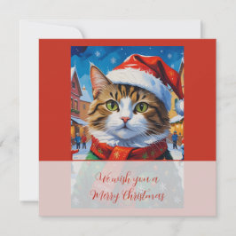 Invitación Gato Navideño Festivo con Gorro de Santa