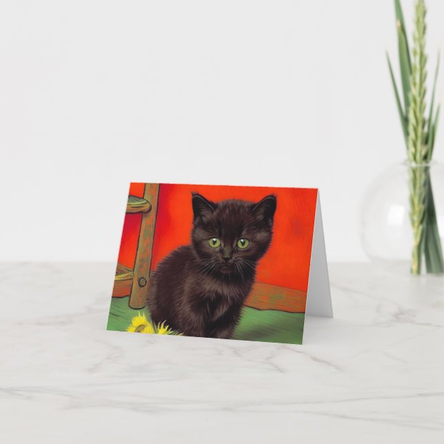 Invitación Gato negro al estilo de Van Gogh (Anverso)