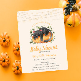 Invitación Gato negro, calabaza, luces de cadena, puntos Baby