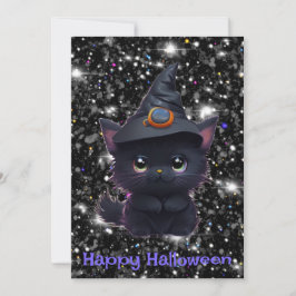Invitación Gato negro chiflado de Halloween