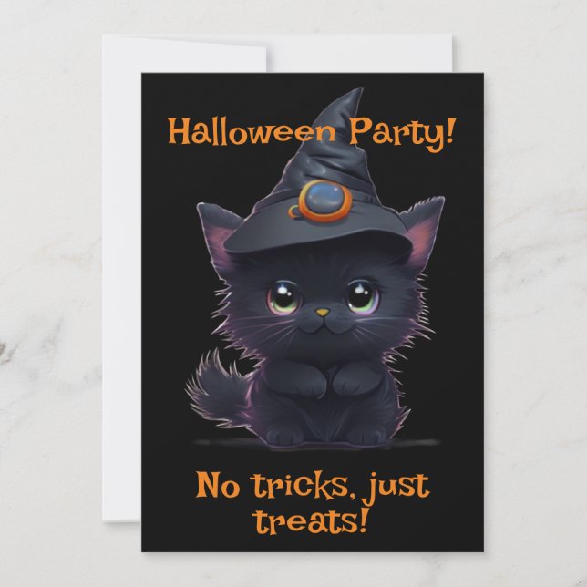 Invitación Gato negro chiflado de Halloween (Anverso)