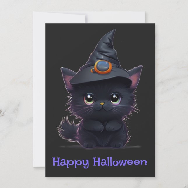 Invitación Gato negro chiflado de Halloween (Anverso)
