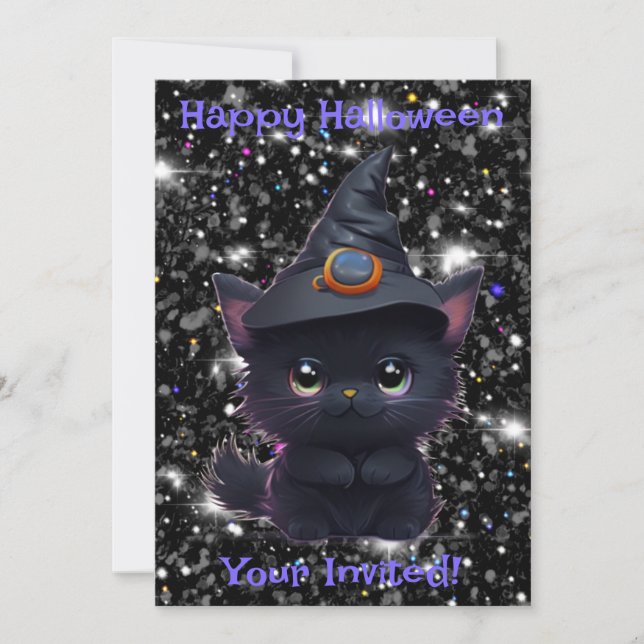 Invitación Gato negro chiflado de Halloween (Anverso)