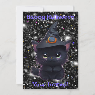 Invitación Gato negro chiflado de Halloween