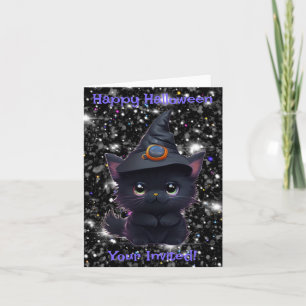 Invitación Gato negro chiflado de Halloween