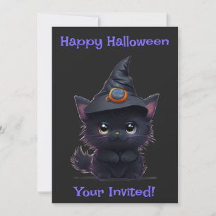 Invitación Gato negro chiflado de Halloween