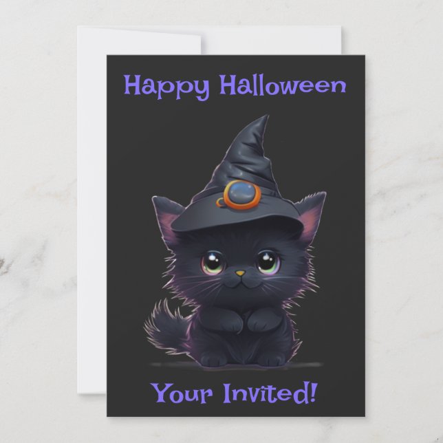 Invitación Gato negro chiflado de Halloween (Anverso)