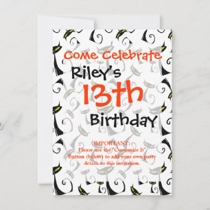 Invitación Gato negro con ojos amarillos patrón Halloween