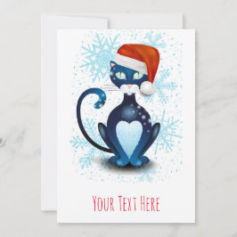 Invitación Gato negro con sombrero de Santa