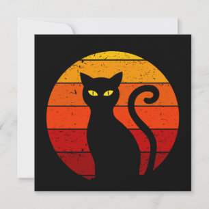 Invitación Gato Negro de Halloween Atardecer Retro Vintage I