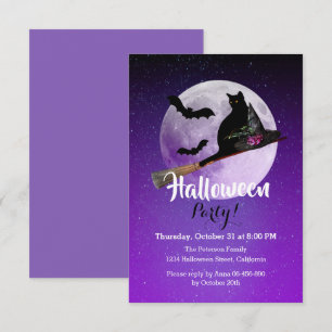 Invitación Gato negro de Halloween en la habitación Fiesta de