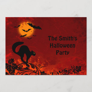 Invitación Gato negro de Halloween y fiesta de los palos