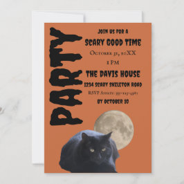Invitación Gato negro de la luna llena de Halloween
