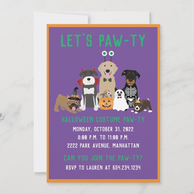 Invitación Gato negro de perros traviesos de Halloween (Anverso)