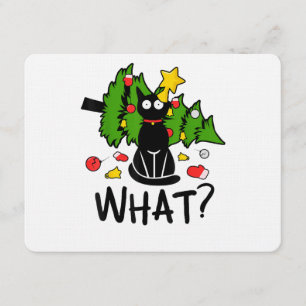 Invitación Gato Negro Divertido Árbol de Navidad Alegre Santa