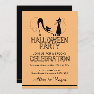 Invitación Gato negro elegante, fiesta de Halloween
