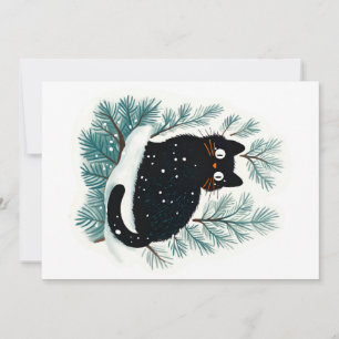 Invitación Gato negro en el árbol de Navidad lindo