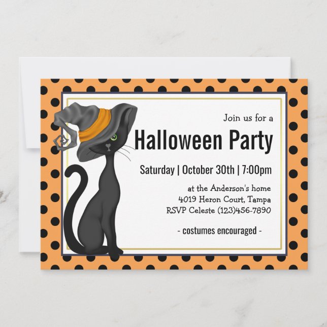 Invitación Gato negro en la fiesta de Halloween Gorra brujo (Anverso)
