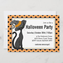 Invitación Gato negro en la fiesta de Halloween Gorra brujo