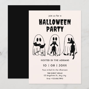Invitación gato negro fantasma halloween