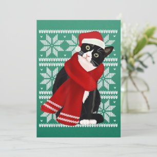 Invitación Gato negro feo de Navidad sombrero de Santa bufand