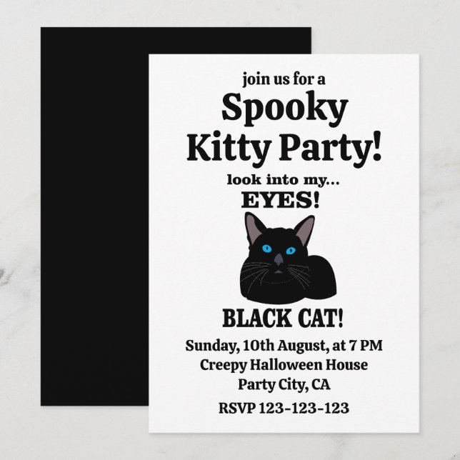 Invitación Gato Negro Fiesta de Gatito Espeluznante Gato Negr (Anverso / Reverso)