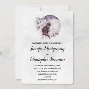 Invitación Gato negro frente a una boda de luna llena