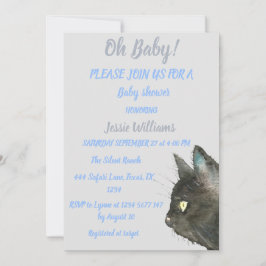 Invitación Gato negro lindo Kitty Gatito azul niño ducha