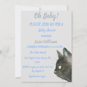 Invitación Gato negro lindo Kitty Gatito azul niño ducha