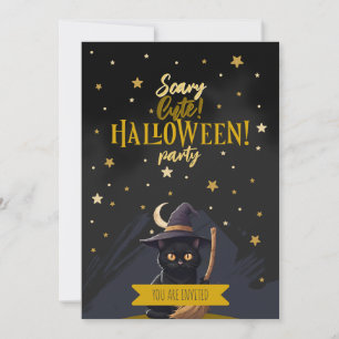 Invitación Gato negro lindo y aterrador Sombrero de bruja Fie