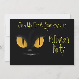 Invitación Gato negro lindo y travieso con colmillos Hallowee