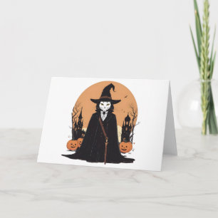 Invitación Gato negro místico de Salem con calabazas