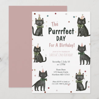 Invitación Gato negro perfecto cumpleaños infantil segundo cu