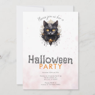 Invitación Gato Negro Regio con Rhinestones Fiesta de Hallowe