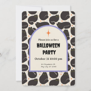 Invitación Gato Negro Retro
