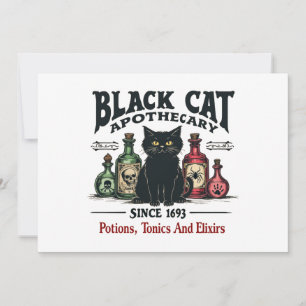 Invitación Gato Negro Retro Espeluznante Botica Bruja Wicca 