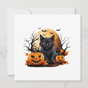 Invitación Gato negro rodeado de calabazas