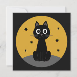 Invitación Gato negro sentado viendo las estrellas