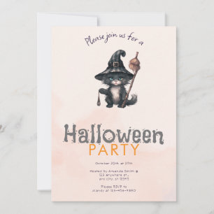 Invitación Gato negro ve una fiesta de Halloween naranja