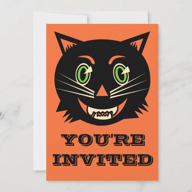 Invitación Gato negro vintage (Anverso)