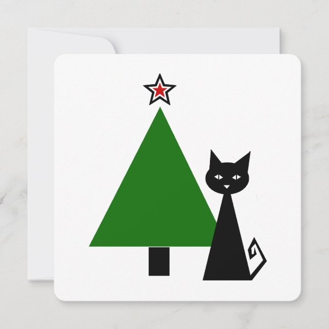 Invitación +{ gato negro y árbol de navidad }+ (Anverso)