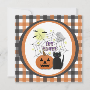 Invitación Gato negro y calabaza no asusta Halloween