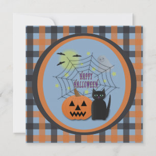Invitación Gato negro y calabaza no asusta Halloween