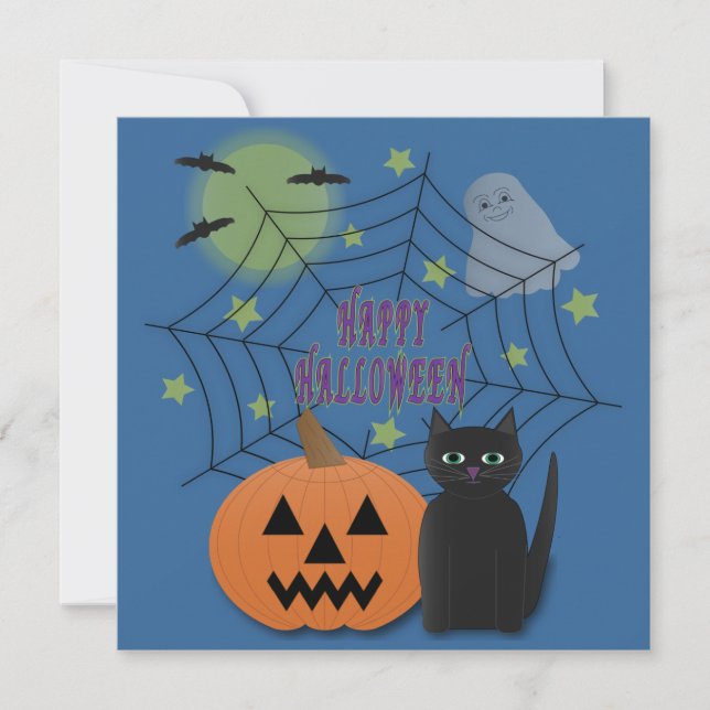 Invitación Gato negro y calabaza no asusta Halloween (Anverso)