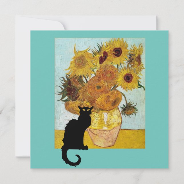 Invitación Gato negro y girasoles de Van Gogh (Anverso)