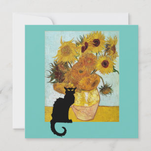 Invitación Gato negro y girasoles de Van Gogh